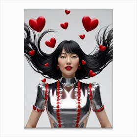 Asian Woman With Hearts Canvas Print