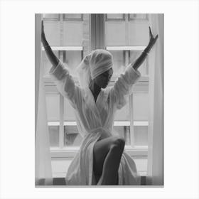 Woman In Window Black And White Canvas Print