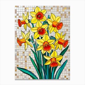 Daffodils On Mosaic Background Canvas Print