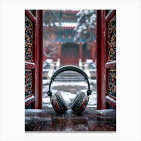 Headphones In The Snow Canvas Print