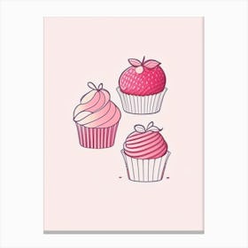 Strawberry Cupcakes, Dessert, Food Minimal Line Drawing 1 Canvas Print