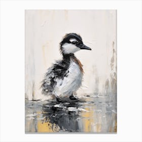 Duckling Reflection Black & White Gouache Canvas Print