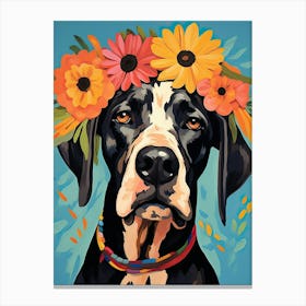 Great Dane Portrait With A Flower Crown, Matisse Painting Style 1 Canvas Print