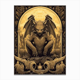  Gargoyle Tarot Card Black & Gold 5 Canvas Print