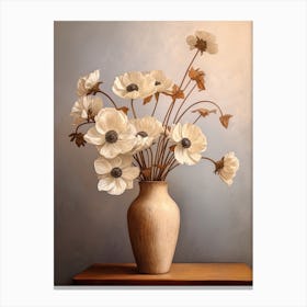 Anemone, Autumn Fall Flowers Sitting In A White Vase, Farmhouse Style 2 Canvas Print