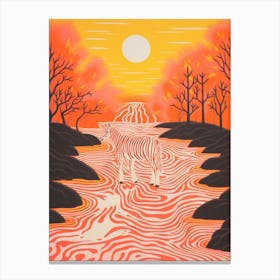 Linocut Pink & Red Inspired Zebra 3 Canvas Print
