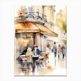 Watercolor Of A Cafe In Paris 1 Canvas Print