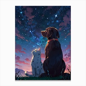 Dog And Cat Stargazing Canvas Print