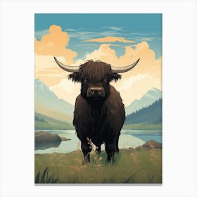 Black Bull By The Lake Of The Highlands Canvas Print