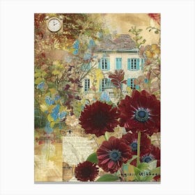 Burgundy Flowers Scrapbook Collage Cottage 4 Canvas Print