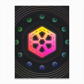 Neon Geometric Glyph in Pink and Yellow Circle Array on Black n.0179 Canvas Print