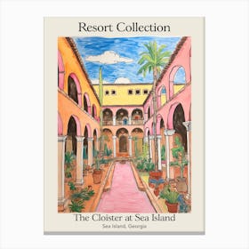 Poster Of The Cloister At Sea Island   Sea Island, Georgia   Resort Collection Storybook Illustration 3 Canvas Print