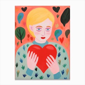 Person With Blonde Hair Holding A Heart 4 Canvas Print