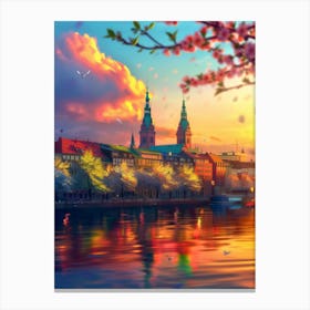 Sunset In Copenhagen European Cityscape Canvas Print