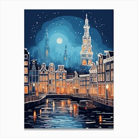 Winter Travel Night Illustration Amsterdam Netherlands 3 Canvas Print