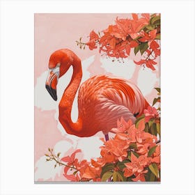 American Flamingo And Bougainvillea Minimalist Illustration 1 Canvas Print
