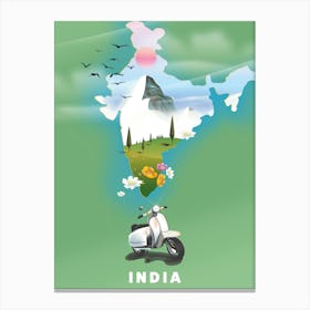 India Map With A Scooter Canvas Print