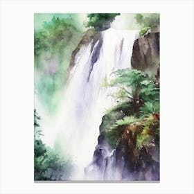 Satopanth Waterfall, India Water Colour  (1) Canvas Print