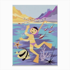 Boy Snorkeling Vintage Poster Canvas Print