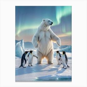 Abstract Horizons: The Frozen Frontier Polar Bear And Penguins Canvas Print