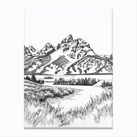 Grand Teton Usa Line Drawing 1 Canvas Print