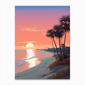 Illustration Of Gulfport Beach Mississippi In Pink Tones 1 Canvas Print