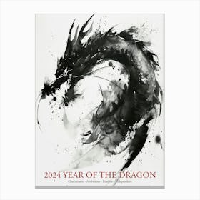 Lunar Year Of The Dragon 2024 Ink Sumie Dragon Art Chinese Zodiac Canvas Print
