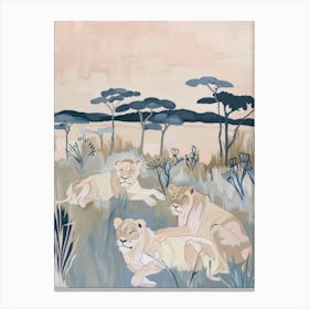 Lions Pastels Jungle Illustration 2 Canvas Print