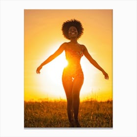 African Woman Captures The Essence Of Joy Bathed In The Warm Glow Of A Summer Sunset Her Silhouett Canvas Print