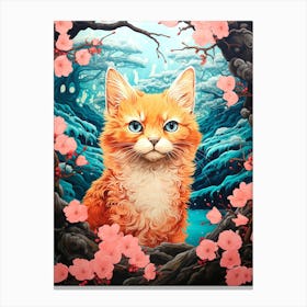 Cat With Cherry Blossoms Canvas Print