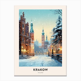 Winter Night  Travel Poster Krakow Poland 3 Canvas Print