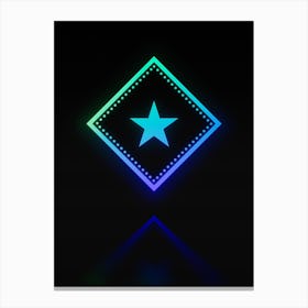 Neon Blue and Green Abstract Geometric Glyph on Black n.0217 Canvas Print