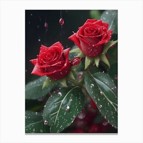 Red Roses At Rainy With Water Droplets Vertical Composition 58 Canvas Print