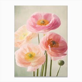 Ranunculus Flowers Acrylic Painting In Pastel Colours 4 Canvas Print