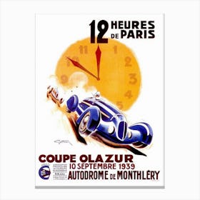 1939 12 Hours of Paris. Olazur Cup. September 10, 1939. Circuit of Monthlery Canvas Print