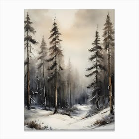 Winter Pine Forest Christmas Painting (8) Canvas Print