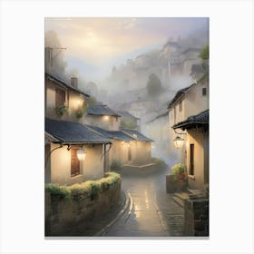 Village In The Mist Canvas Print