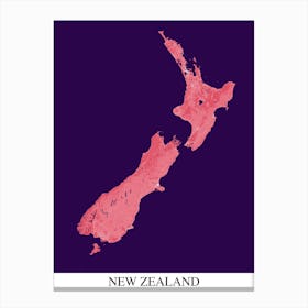 New Zealand Pink Purple Map Canvas Print