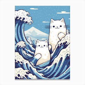 Hokusai Great Wave Cats Kawaii Cartoon Mount Fuji Canvas Print