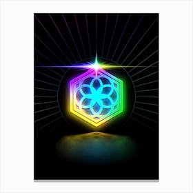 Neon Geometric Glyph in Candy Blue and Pink with Rainbow Sparkle on Black n.0218 Canvas Print
