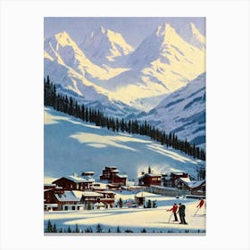 Les Deux Alpes, France Ski Resort Vintage Landscape 3 Skiing Poster Canvas Print
