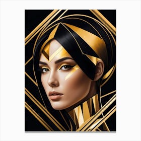 Geometric Woman Portrait Luxury Gold (27) Canvas Print