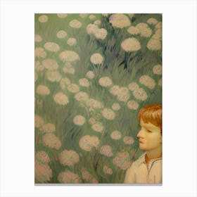 Boy In Dandelion Field Canvas Print