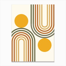 Mid Century Modern Geometric in retro gold brown terracotta (Rainbow and Sun Abstract Design) 10 Canvas Print