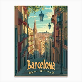 Aihrgdesign A Retro Travel Poster For Barcelona 1 Canvas Print