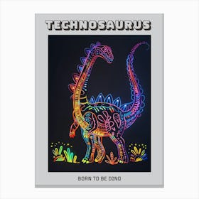 Dinosaur Neon Outlines 3 Poster Canvas Print