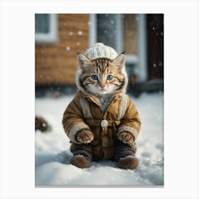 Cute Kitten In The Snow Canvas Print