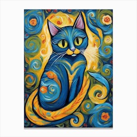 Blue Cat Painting Canvas Print