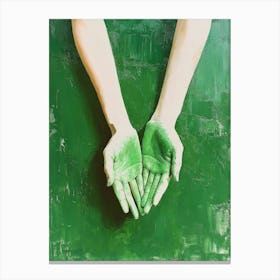 Green Hands Of Young Woman On Green Painting 1 Canvas Print