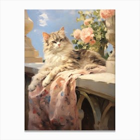 Cat Lounging In The Sun Rococo Style Cat 2 Canvas Print